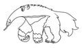 Line art illustration of giant anteater showing his tongue. Blank uncolored image on white background for children and kids colori